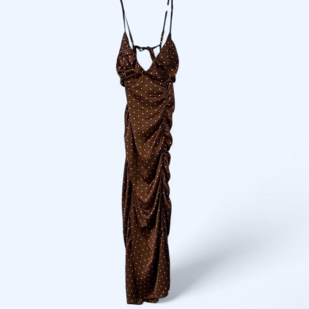 Chic Brown Polka Dot Maxi Dress
